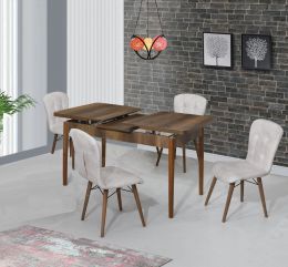 Set masa extensibila cu 4 scaune tapitate Homs nuc 170 x 80 cm