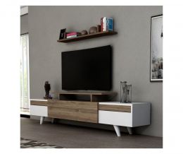 Comoda TV cu raft suspendat, Monaco Homs, 180 X 42 X 29.5 cm, alb/nuc