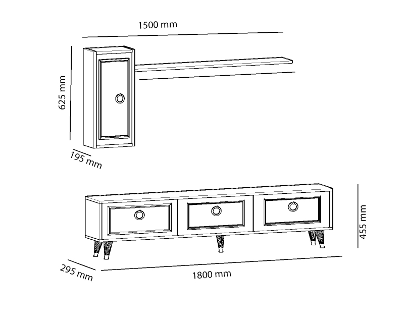 Set comoda tv si modul superior Elegance Homs, 180 x 45.5 x 29.5 cm, alb/auriu
