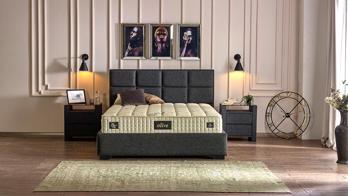 Baza de pat cu tablie si saltea Olive Homs 160×200 cm
