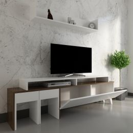 Set comoda tv cu masute si raft suspendat Tango Homs, 150 X 45.9 X 31.6 cm, alb/nuc
