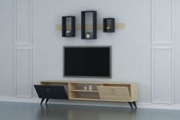 Set comoda tv si corp superior Elite Homs, 180 x 48.1 x 29.5 cm, gri/stejar