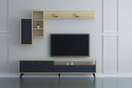 Set comoda tv si corp superior Silver Homs, 180 x 48.1 x 29.5 cm, gri/stejar