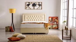 Baza de pat cu lada si tablie tapitata Safir Homs 90x 190 cm