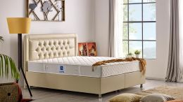 Baza de pat cu lada si tablie tapitata Safir Homs 200x 200 cm