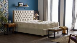 Baza de pat cu tablie si saltea Natural Linen Homs 160× 200 cm