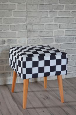 Taburet patrat Domino Homs, 42 x 45 x 42 cm, textil alb-negru