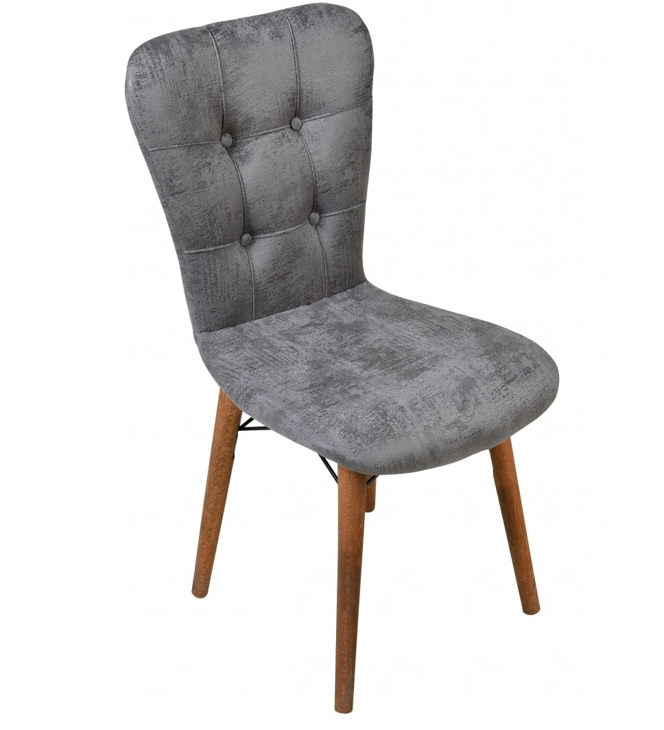 Set masa alba extensibila cu 4 scaune tapitate gri Homs picioare lemn 170 x 80 cm