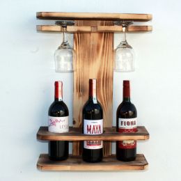 Suport 3 sticle vin din lemn ars Homs 40 x 15 x 55 cm , Maro