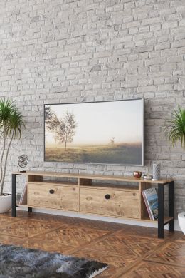 Comoda tv cu picioare metal Homs 150 cm, nuc-negru,20247