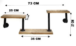 Raft cu 3 polite stil industrial din lemn-metal Homs73 X 12 X 27 cm