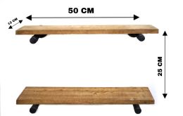 Raft cu 2 polite stil industrial din lemn-metal Homs12 X 50 X 25 cm