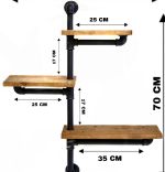 Raft cu 3 polite stil industrial din lemn-metal Homs 70 X 12 X 57 cm