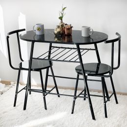 Set Masa cu 2 scaune, Cafea Homs, cadru metal,bej marmurat negru /negru