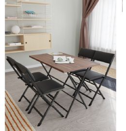 Set Masa cu 4 scaune, Homs, cadru metal, bej nuc/negru, 110x60x71 cm