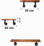 Raft cu 3 polite colt stil industrial din lemn-metal Homs model15, 50 X 12 cm