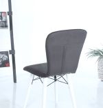 Set masa extensibila cu 6 scaune tapitate gri Homs masa marmorat negru picioare alb 170 x 80 cm