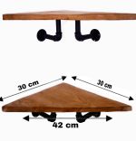 Raft colt cu 2 polite stil industrial din lemn-metal Homs 30x30x42 cm