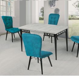 Set masa extensibila cu 4 scaune tapitate alb-trucuaz Homs cristal 130 x 80 cm